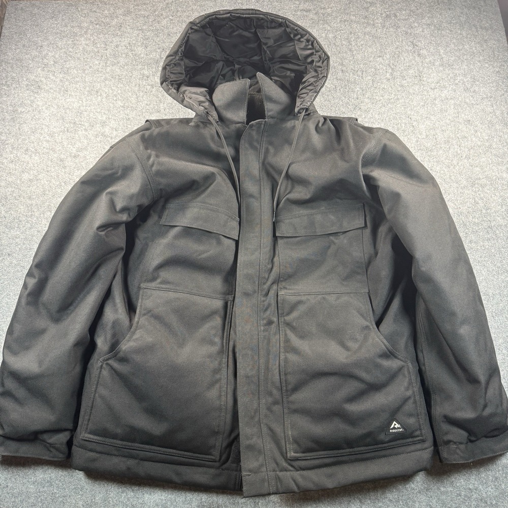 Ridgecut Heavyweight Jacket Coat Mens Large Black Hooded Zip Up Pockets Winter